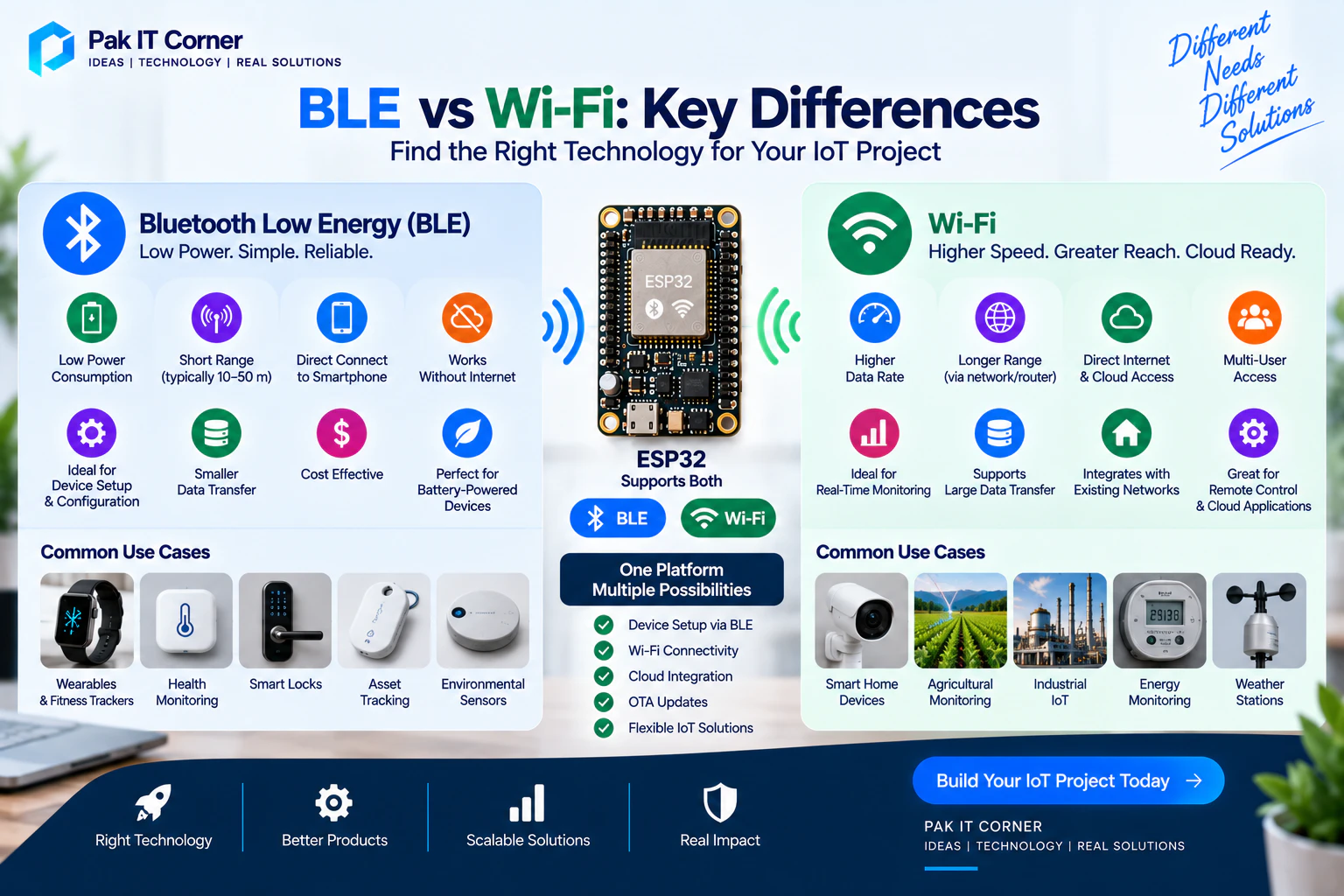 Bluetooth Low Energy and Wi-Fi comparison for IoT devices