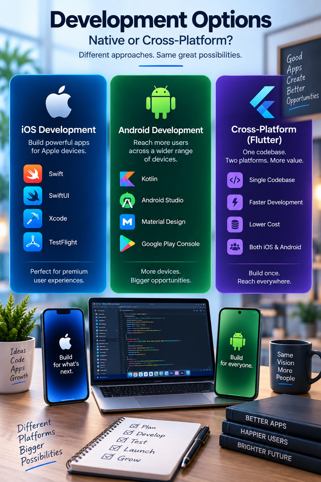 Native iOS Android and Flutter cross-platform app development options