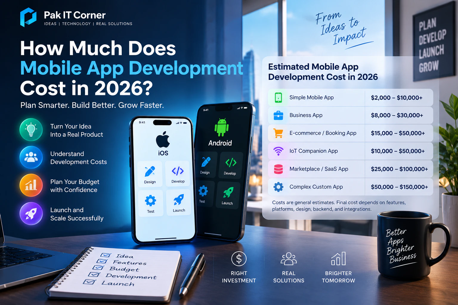 Mobile app development cost in 2026 for different types of applications