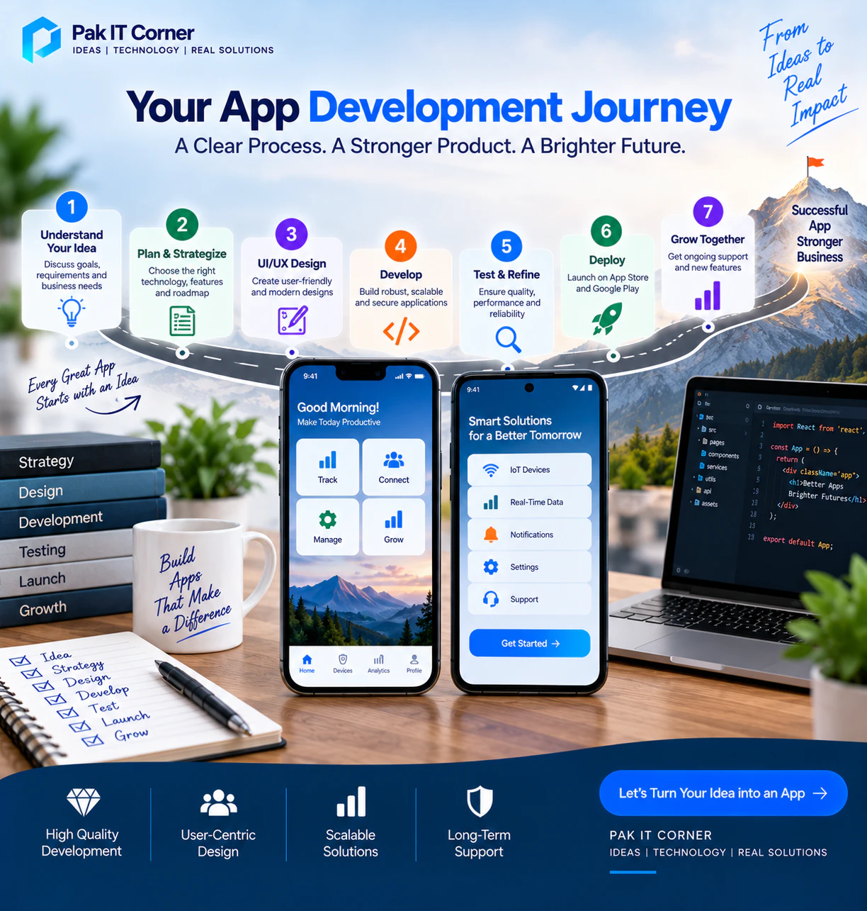 Mobile app development journey from planning to launch and growth