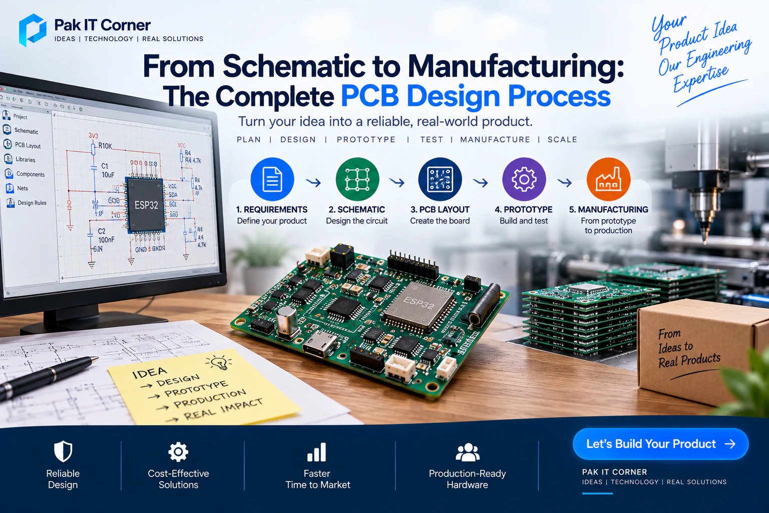 The complete PCB design process from schematic capture to manufacturing ready hardware