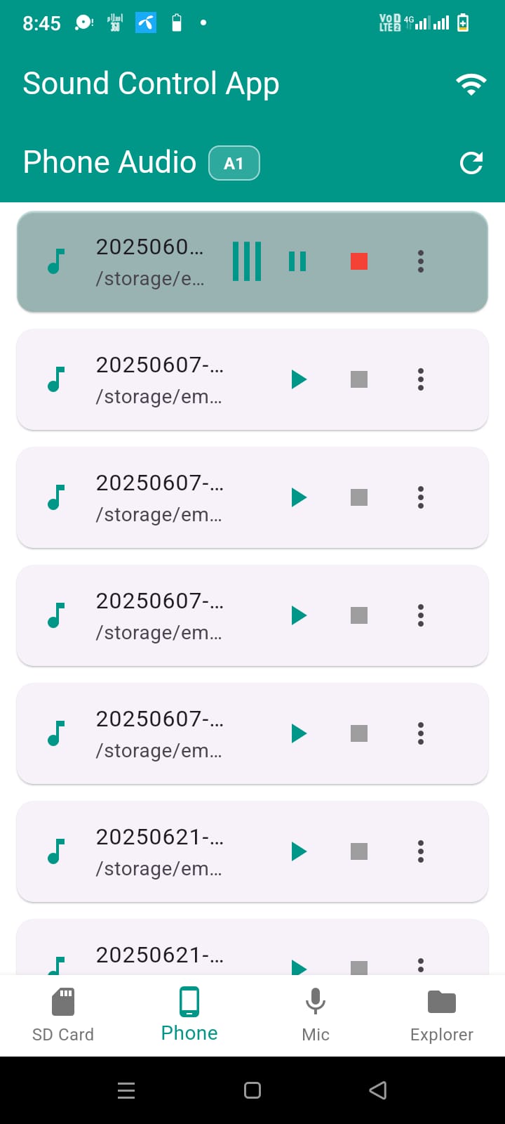 ChannelCast Phone Audio tab playing a recorded audio file