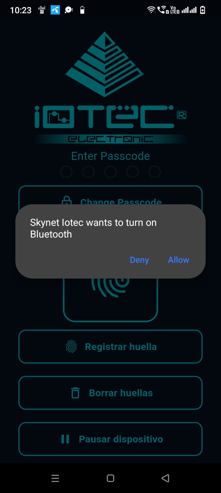 VeriGuard Android app requesting Bluetooth permission to pair with the vehicle security hardware
